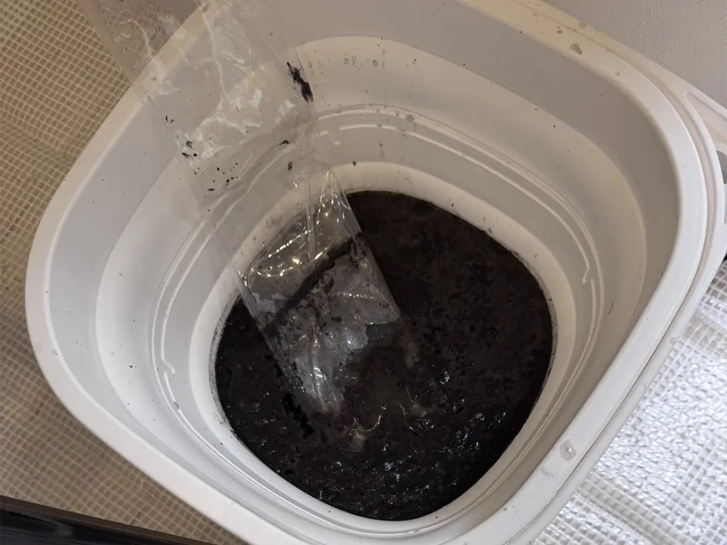 蓄積したカビとホコリが溶け出した汚水